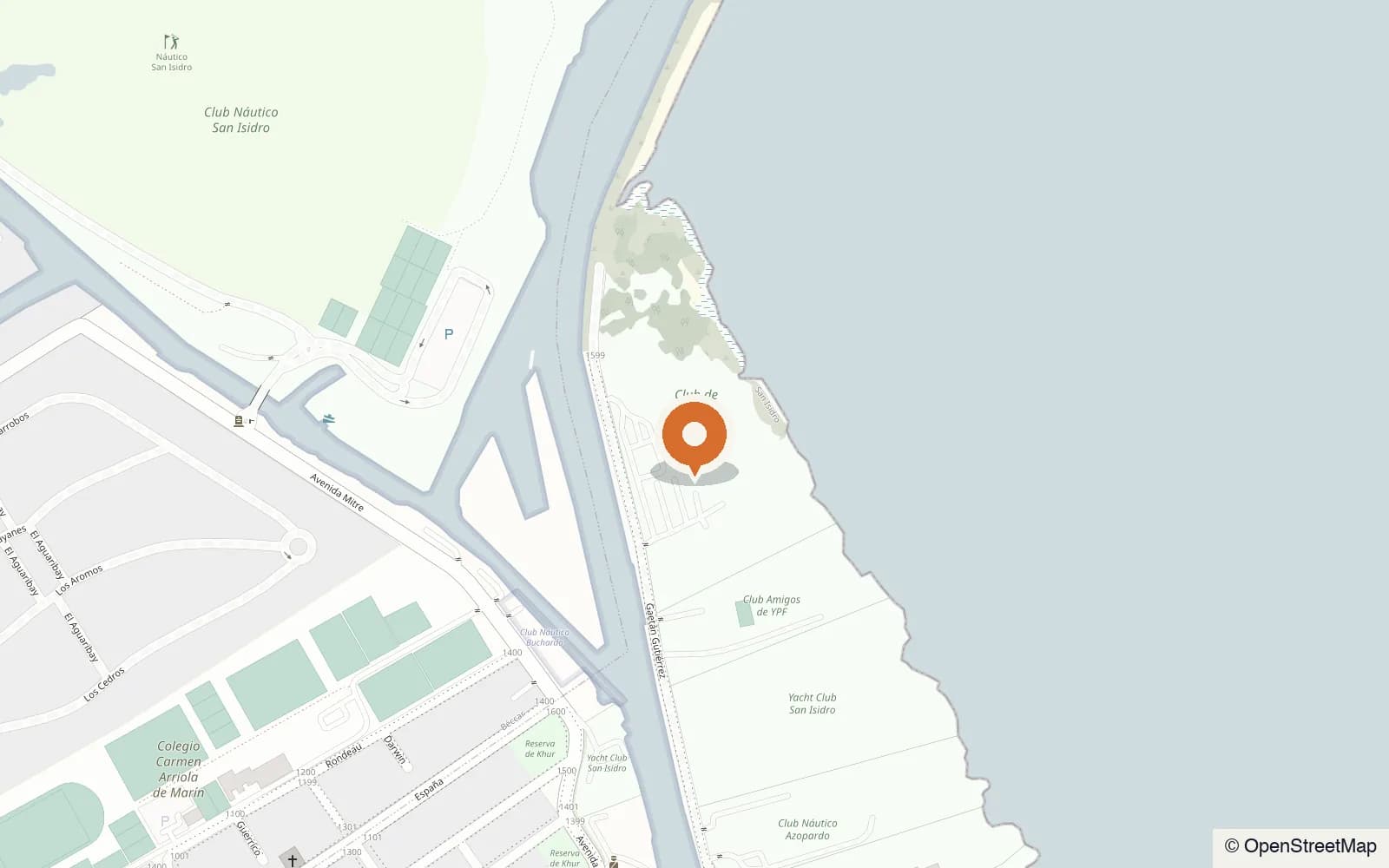 Mapa de San Isidro, con el pin de la sede